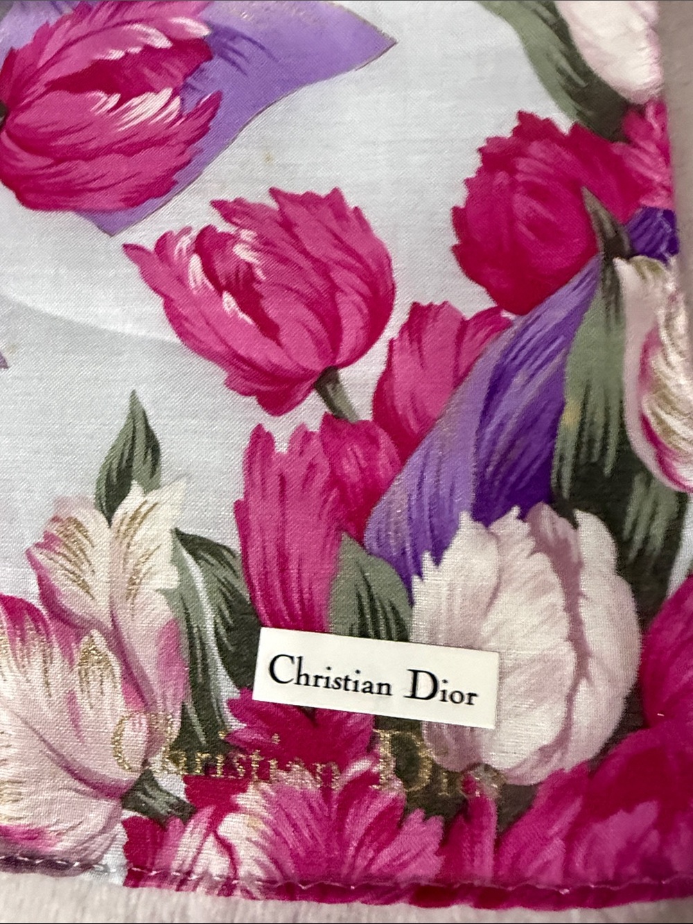 Dior Floral Cotton Handkerchief/Scarf in Pink, Purple, Green